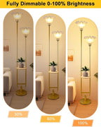 Dimmable Flower Floor Lamps with Table, 2-Lights Dimmable Floral Floor Lamp, 3000K Warmwhite Candle Holder Style Modern Floor Lamp, Rustic Gold Standing Lamp for Living Room Bedroom