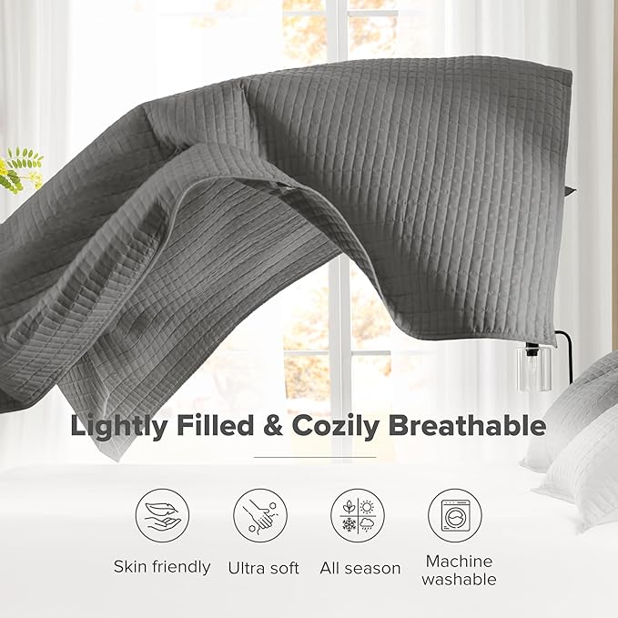 Comfort Spaces Kienna Quilt Set- Double Sided Stitching Design Summer Blanket, Lightweight, Soft, All Season Bedding Layer, Matching Sham, Charcoal, Coverlet King (104"x90") 3 Piece