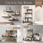 BAYKA Floating Shelves for Wall, Book Shelf for Bedroom, Decor Shelves for Living Room Kitchen, Mounted Wood Floating Shelf for Home Decor, Corner Shelf for Bathroom, Office(Dark Brown,Set of 4)