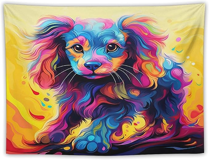 VUMIVI Colorful Cute Dog Tapestry Rainbow-Hued Oil Painting Pet-Themed Abstract Art Print Tapestry Wall Hanging for Living Room Bedroom Dorm Classroom Aesthetic Decor W40xL30in