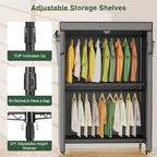 LEHOM G1C Heavy Duty Clothes Rack with Cover, Rolling Garment Rack for Hanging Clothes, Portable Closets with Oxford Fabric Cover, Freestanding Clothing Rack on Wheels (Black+gray cover, G1C)