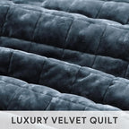 RECYCO Luxury Velvet Quilt Set, California King 118'' x 106'' Oversized Bedspread, Ultra Soft Velvet Comforter, Lightweight Box Stitch Bedding Sets for All Season, with 2 Shams, Stormy Blue