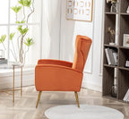 Modern Velvet Accent Chair, Channel Tufted Bedroom, Office or Living Room Furniture with Elegant Metal Legs, 26" Wide Armchair, Orange Red