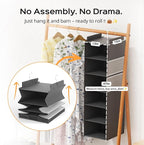 Extra Deep Hanging Closet Organizer with 6 Shelves and Oversized Mesh Pockets, Heavy-Duty Structure, No Deformation, Max Storage for Clothes, Shoes, Hats, Dorms and RVs, Grey,1-Pack