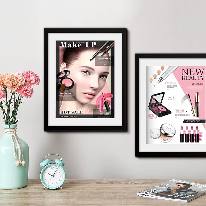 Geetery 8 Pcs Plastic Magazine Frames for Wall Fits 8.5''x11.25'' Magazine Display Frame with Installed Hangers and Core Matting for Home Decoration (Black (White Mat))