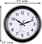 Bernhard Products Black Wall Clock Retro Silent Non Ticking 9.5 Inch Round Battery Operated Quality Quartz Easy to Read for Home Kitchen Office Classroom School Clocks Sweep Movement Vintage Décor
