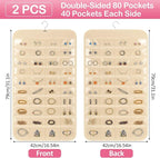 Hanging Jewelry Organizer for Closet with Swiveling Hanger, 17 x 30 In, 80 Clear Pockets Jewelry Organizer Hanging for Jewelries, Earrings, Accessories (Beige) (2, Beige)
