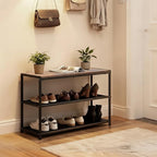 DUMOS 3-Tier Shoe Bench with Storage, Industrial Entryway Sturdy Shoe Rack Organizer Bench with Mesh Shelves for Entryway, Hallway & Living Room, Easy Assembly, Rustic Brown