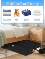Under Bed Storage Bags with Zipper, 7 Inch Tall Underbed Storage Containers with Rigid Sides & Bottom,30x15x6.7 Inches, Large Clothes Organizer Box for Bedroom, Dorm, Couch, Black