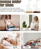 2-in-1 Walnut Wood Glass Incense Holder for Sticks, Anti-Ash Flying Incense Burner with Glass Ash Catcher & Incense Storage, Incense Stick Holder for Meditation, Yoga, Spa, and Home Decor