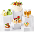 Leinuosen 6 Pcs Large Buffet Risers, 5.5 to 8 Inch Catering Dessert Table Risers Food Decorative Stands with hollow bottom for Catering Supplies, Party(White, Hexagonal)