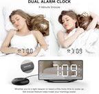 OnLyee Vibrating Alarm Clock with 8.7” LED Mirror for Heavy Sleepers & Hearing Impaired, Bed Shaker & 3 Wake-Up Modes, Dual Alarms, USB Charging, Adjustable Brightness, Snooze Function