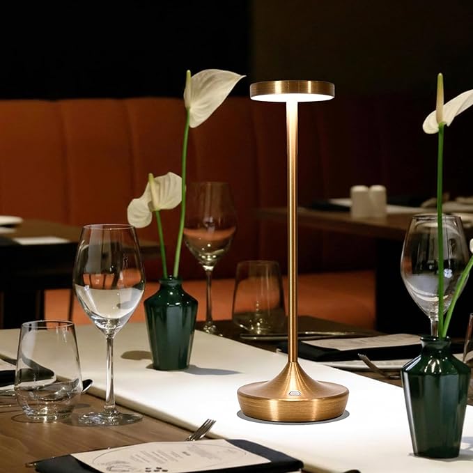 Cordless Table Lamp Rechargeable - 6000mAh LED Battery Operated Table Light - Portable Touch Dimmable Outdoor Waterproof Table Lamps for Patio Restaurant Dining (2 Bronze)