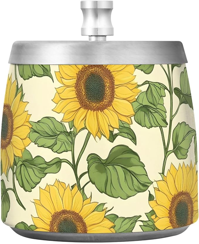 Sunflower Ashtray with Lid, Outdoor Ashtrays for Patio, Stainless Steel Ashtray Odorless Smokeless for Home Office Balcony