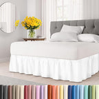 Wrap Around Dust Ruffle Bed Skirt - White - for Full Size Beds with 15 Inch Drop - Easy Fit Elastic Strap - Adjustable Pleated Bedskirt w/Brushed Fabric - Wrinkle Free - for Women, Men, Kids & Teens