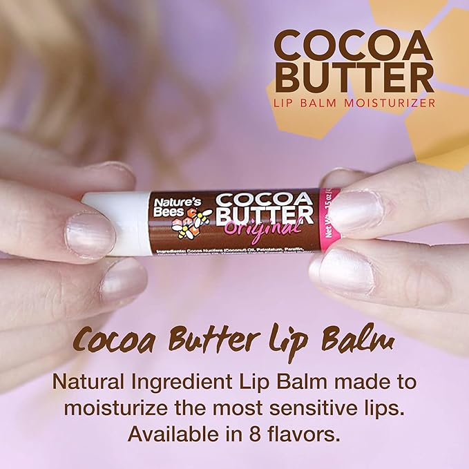 Nature's Bees Cocoa Butter Lip Balm Moisturizer, 24 Pack - 4 Flavors, Original, Shea Butter, Mango Butter, & Olive Oil, Made with Coconut Oil, Beeswax, Vitamin E and Aloe, 0.15 oz - Packaging May Vary