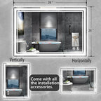 20“ x 28” LED Mirror for Bathroom LED Bathroom Mirror Anti-Fog Dimmable 3 Colors Bathroom Mirror with Lights Smart Mirror Memory Wall Mounted