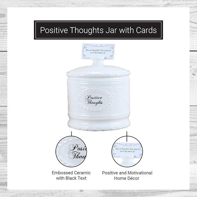 Young's 6.25" Ceramic Jar with 365 Positive Thoughts, White