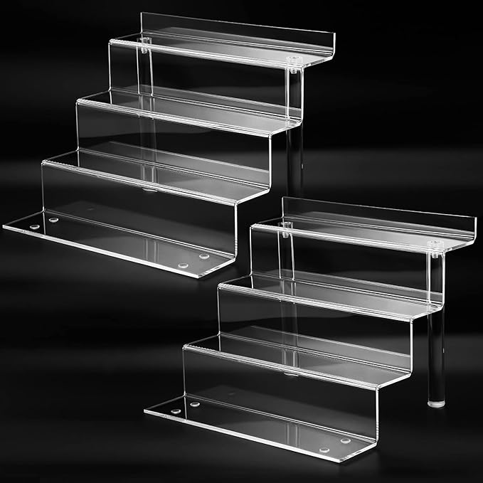 9 Inch Acrylic Shelf for Perfume Organizer in 2 Pack, 4 Tier Funko POP Shelves, Cologne Organizer Tiered Riser Display Stand, Acrylic Display for Decoration
