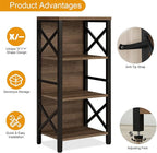 Small Bookshelf,4 Tier Industrial Bookcase with Metal Frame and Backboard,Narrow Rustic Brown Book Shelf,Book case for Small Spaces,Living Room,Bedroom and Home Office