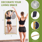 Full-Length Floor Mirror with Stand, 58"x18" Arched Style Full Body Standing Mirror for Bedroom, Living Room, Gym, Dorm - Shatter-Resistant & Easy Assembly, Gold