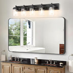 Vanity Light Fixture,5-Light Vanity Light for Bathroom,Matte Black Bathroom Vanity Lighting Over Mirror with Square Clear Glass Shade for Restroom