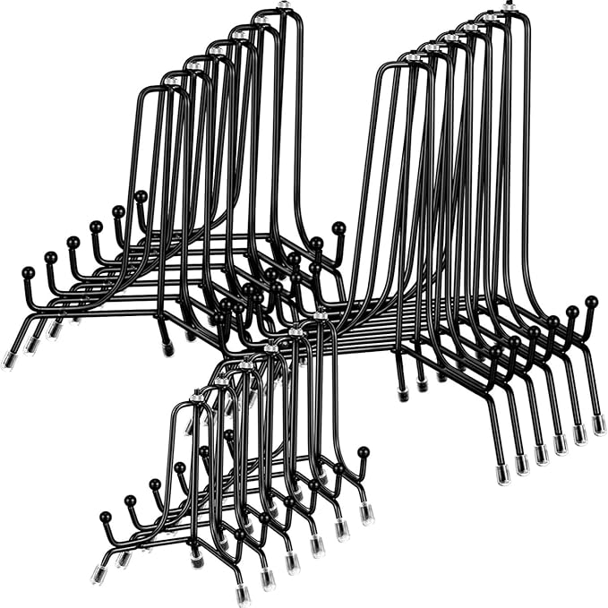 Chumia 18 Pcs Anti Slip Plate Stands for Display, Black Iron Easel Plate Holder Picture Frame Holder Stand for Display Decorative Photo Tabletop Artwork (6, 8, 10 Inch)