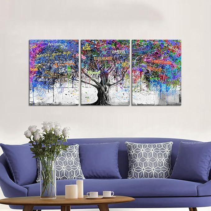 Novatique Banksy Canvas Wall Art Colorful Tree Wall Art Abstract Graffiti Poster Print Modern Street Inspirational Graffiti Decor Painting for Living Room Bedroom,12" x 16" x 3Pcs