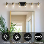 LOUSACE Bathroom Light Fixtures Black and Gold, 6 Light Bathroom Vanity Light, Modern Bathroom Light over Mirror with Clear Glass Shades, Brushed Gold Socket Wall Vanity Lighting Fixtures for Bathroom