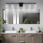SineRise 6-Light Black and Gold Vanity Light with 3 Color Modes (3000K/4000K/6000K), Eye Protection LED Bathroom Light Fixture, Dimmable Modern Wall Light Over Mirror with Clear Glass Shade