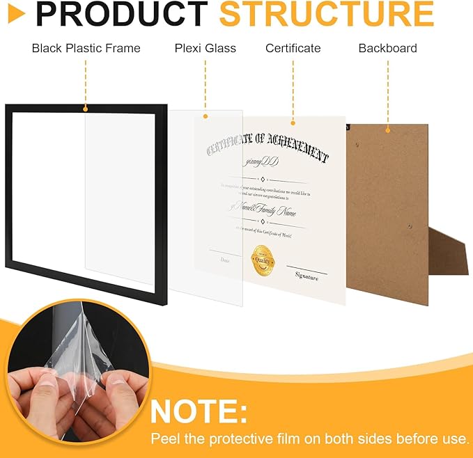 YixangDD 12 PACK Certificate Frames 8.5 x 11, Black Diploma Frame Document Frame with Clear Plexiglass, Picture Frames for Tabletop and Wall Display