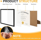 YixangDD 8 PACK Certificate Frames 8.5 x 11, Black Diploma Frame Document Frame with Clear Plexiglass, Picture Frames for Tabletop and Wall Display