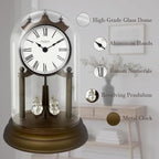9" Genevieve Mantel Clock with Revolving Pendulum, Modern Anniversary Clock Rotating Pendulum, Wedding Gifts, Desk & Shelf Clock, Roman Numerals,Bronze Finish