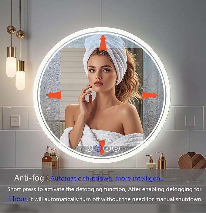 24 Inch Wall-Mounted Round Bathroom Mirror with LED-Lights - Vanity Mirrors (24" x 24",Frameless)