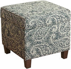 Homepop Home Décor|K7342-F2214|Classic Square Storage Ottoman with Lift Off Lid | Ottoman with Storage for Living Room & Bedroom, Gray Paisley Blue