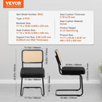 VEVOR Rattan Dining Chairs Set of 2, Mid Century Modern Dining Chair, Upholstered Velvet Accent Chair with Rattan Back, Retro Dining Room Kitchen Chair for Living Room, Bedroom(18.1 Inch)