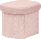 B FSOBEIIALEO Storage Ottoman for Dorm Room, Boucle Folding Storage Ottoman Foot Rest, 16.14 Inches Small Collapsible Ottoman Cube for Living Room Pink