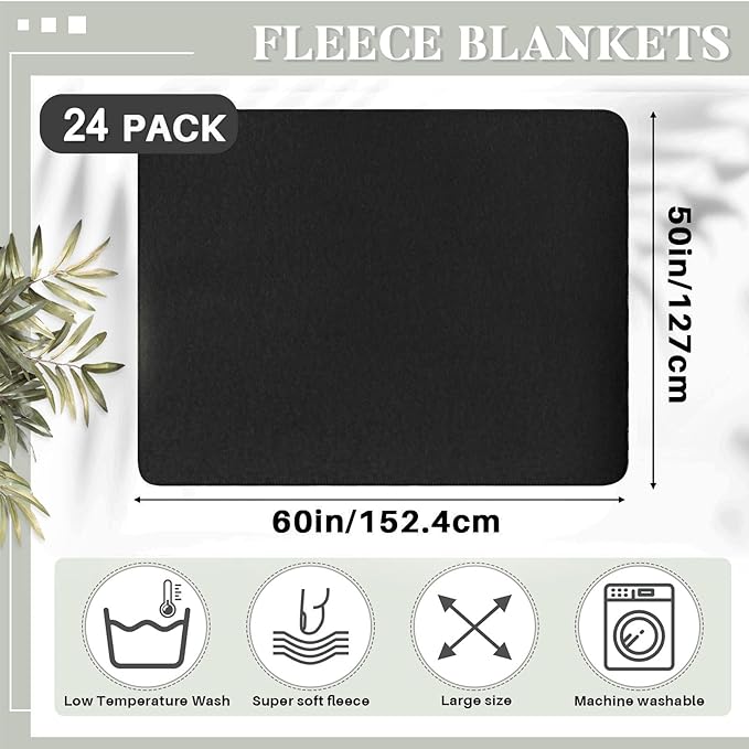 Newwiee 24 Pcs Fleece Throw Blankets Bulk 50'' x 60'' Oeko-tex Standard 100 Certified Spring Outdoor Wedding Guest Blankets Lightweight for Sleepover Donation Lap Pet Sofa Home (Black)
