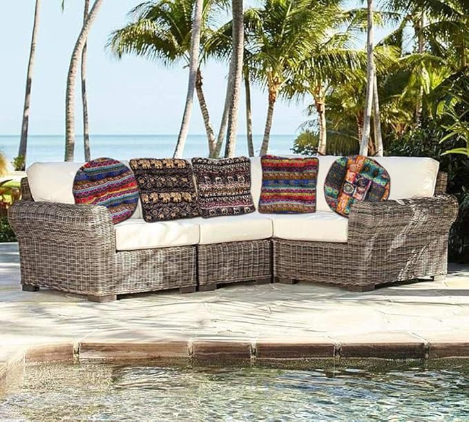 Boho Square Floor Seat Pillows Cushions 22" x 22", Soft Cotton Linen Bohemian Yoga Mandala Meditation Pouf Tatami Floor Pillow Cushion for Living Room Adults & Kids Casual Reading Nooks,Elephant B