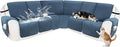 Recliner Sofa Covers 100% Waterproof Velvet L Shape Recliner Couch Covers for Dogs Pets Washable Anti Slip Recliner Slipcovers with Pockets (5 Seat Sofa with 1 Console, Dark Blue)