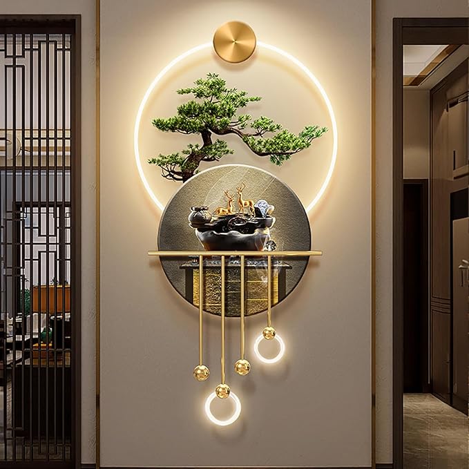 3D Wall Sculptures Hanging with Led Light, Welcoming Pine Wall Decor Art, 3D Wall Sculpture Painting Decoration, Living Room Corridor Decorative Landscape Painting Wall Hanging Art with Led Light(B,47