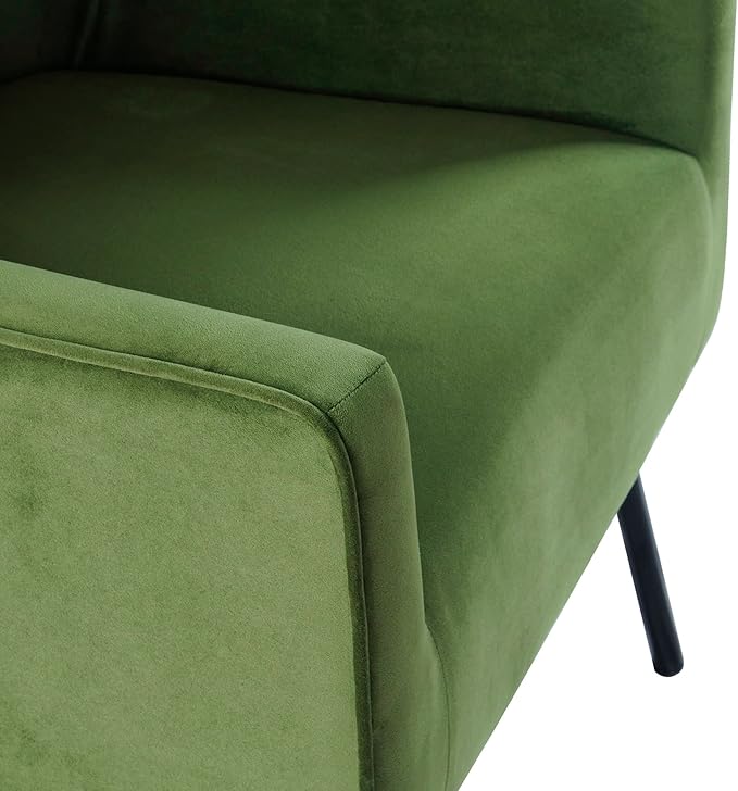HomePop Mordern Accent Chair, Homepop Home Décor, Accent Chairs for Living Room & Bedroom, Fabric Reading Living Room Side Chair, Single Sofa with Lounge Seat and Metal Legs - Green Velvet
