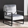 Container Furniture Classic Mid Century Modern Accent Chair with Durable Square Metal Frame, Armchair for Living Room, Bedroom, Home Office in Plush Velvet Upholstery, Grey