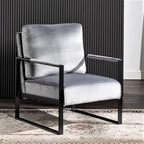 Container Furniture Classic Mid Century Modern Accent Chair with Durable Square Metal Frame, Armchair for Living Room, Bedroom, Home Office in Plush Velvet Upholstery, Grey