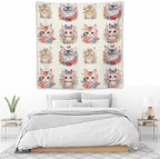 VUMIVI Watercolor Flower Cat Tapestry Colorful Cartoon Cute Animals Butterflies Abstract Art Print Tapestry Wall Hanging for Living Room Bedroom Dorm Classroom Aesthetic Decor W60xL60in