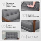 Lexicon Modern Accent Chair, Luxury Genuine Leather Match Living Room Chair with Tufted Cushions, Solid Wood Frame and Arm Rest, Comfy Upholstered Single Seat for Bedroom/Reading/Office, Dark Gray