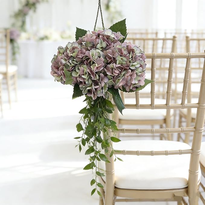 Kimura's Cabin 6pcs Fake Hydrangeas Flowers Vintage Artificial Silk Hydrangea Bouquets with Stems for Wedding Party Home Table Core Decoration (Green Purple, Pack of 6)