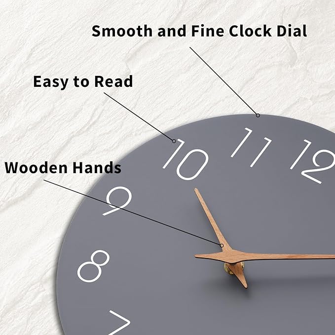 Mosewa Wall Clock Silent Non Ticking Decorative for Kitchen Bedroom Bathroom Office Living Room Battery Operated 10 Inch Gray Modern Simple