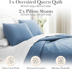 Southshore Fine Living, Inc. Queen Quilt Bedding Set, Summer Comforter Quilts Queen Size, Pet Hair Resistant Bedding, Lightweight Bedspread, Full Size Coverlet with 2 Pillow Shams, Coronet Blue
