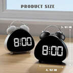 Twin Bell Alarm Clock, Cute Triangle Digital Alarm Clock, Bedside Loud Alarm Clocks for Heavy Sleepers Adults, Silent Desk Clock Battery Operated, Small Table Clock for Bedroom Living Room (Black)
